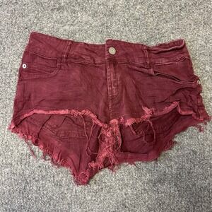 Melville Shorts Womens Size 42 Burgundy Distressed Frayed Hem Denim Italy